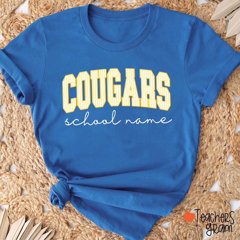 Personalized Mascot School Spirit Stripes Teacher T-Shirt