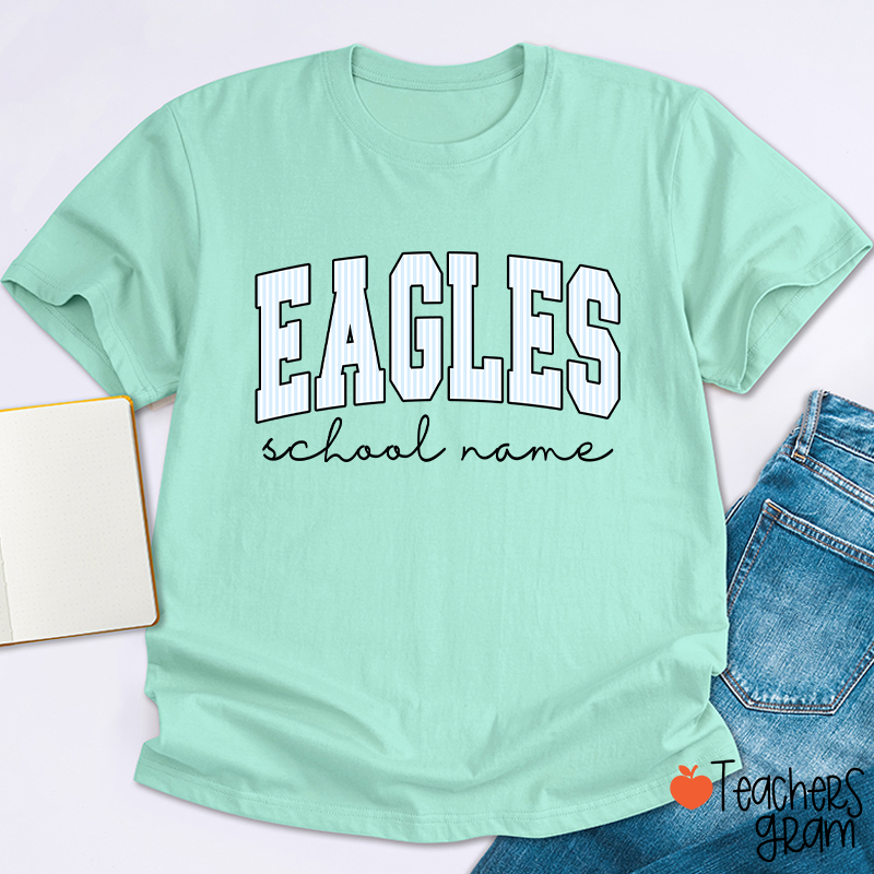 Personalized Mascot School Spirit Stripes Teacher T-Shirt