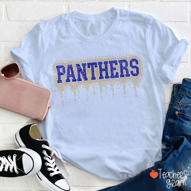 Personalized Mascot Drip Faux Rhinestone Teacher T-Shirt