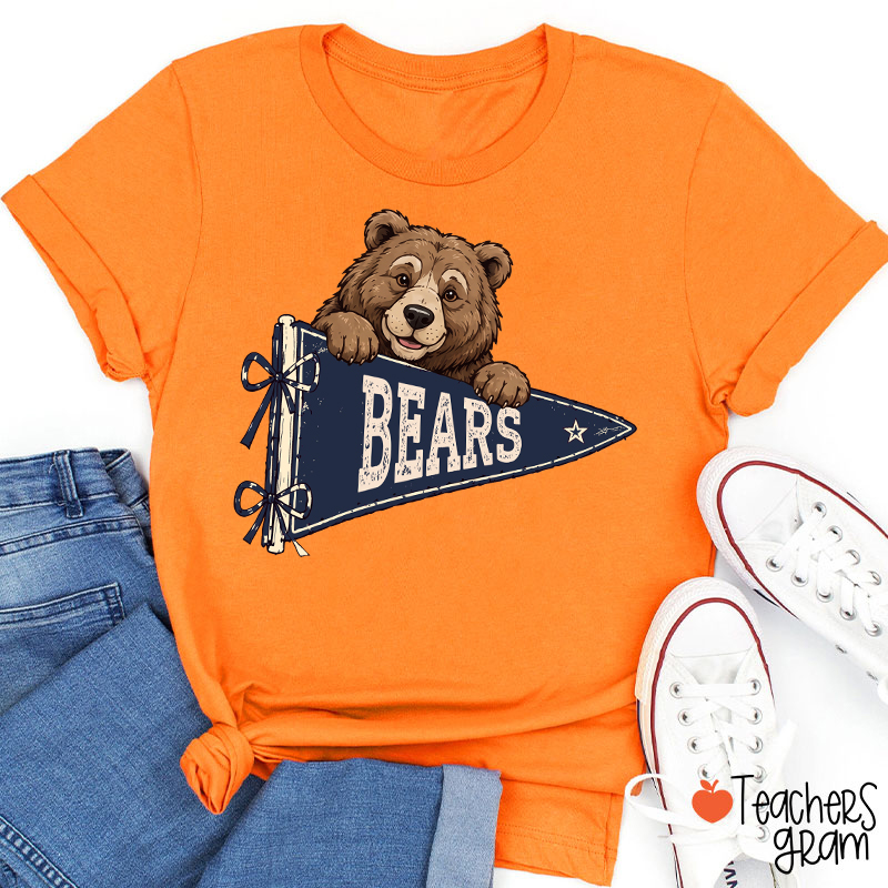 Personalized Mascot Team Name Vintage Pennant Bow Star Teacher T-Shirt