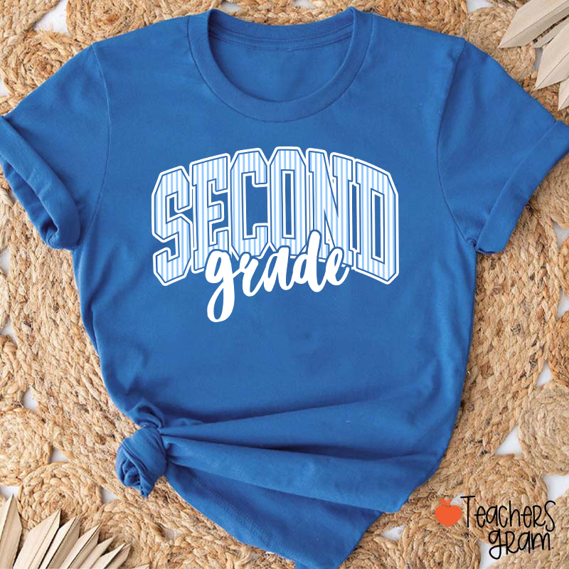 Personalized Grade Striped Varsity Teacher T-Shirt