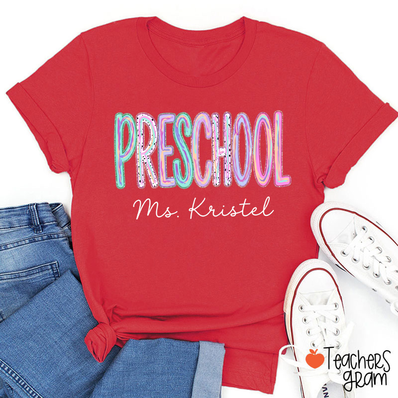 Personalized Grade Rainbow Doodle Name Teacher T-Shirt