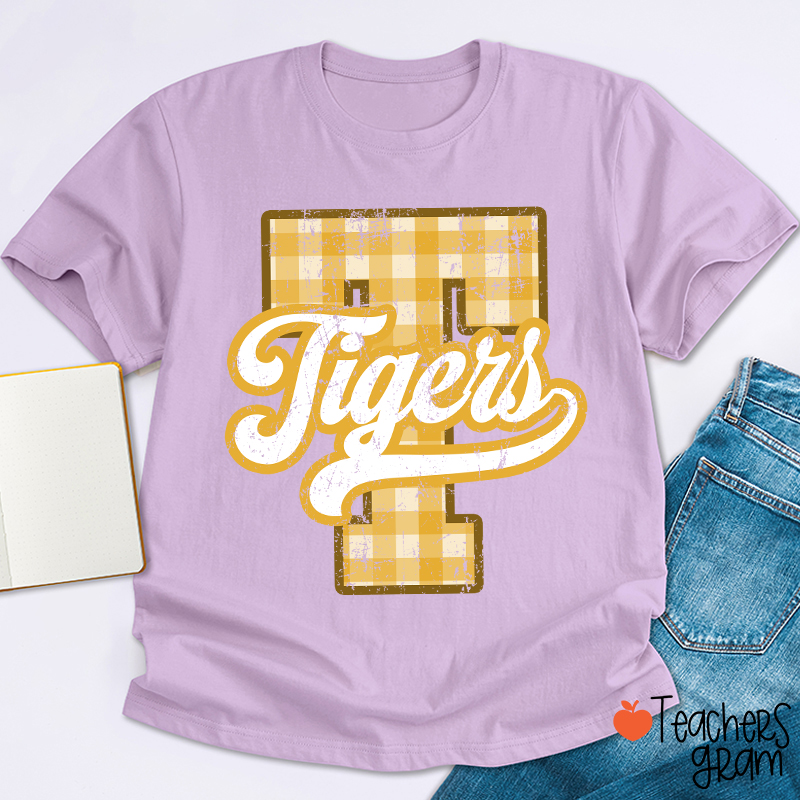 Personalized Mascot Sport Gingham Varsity Teacher T-Shirt