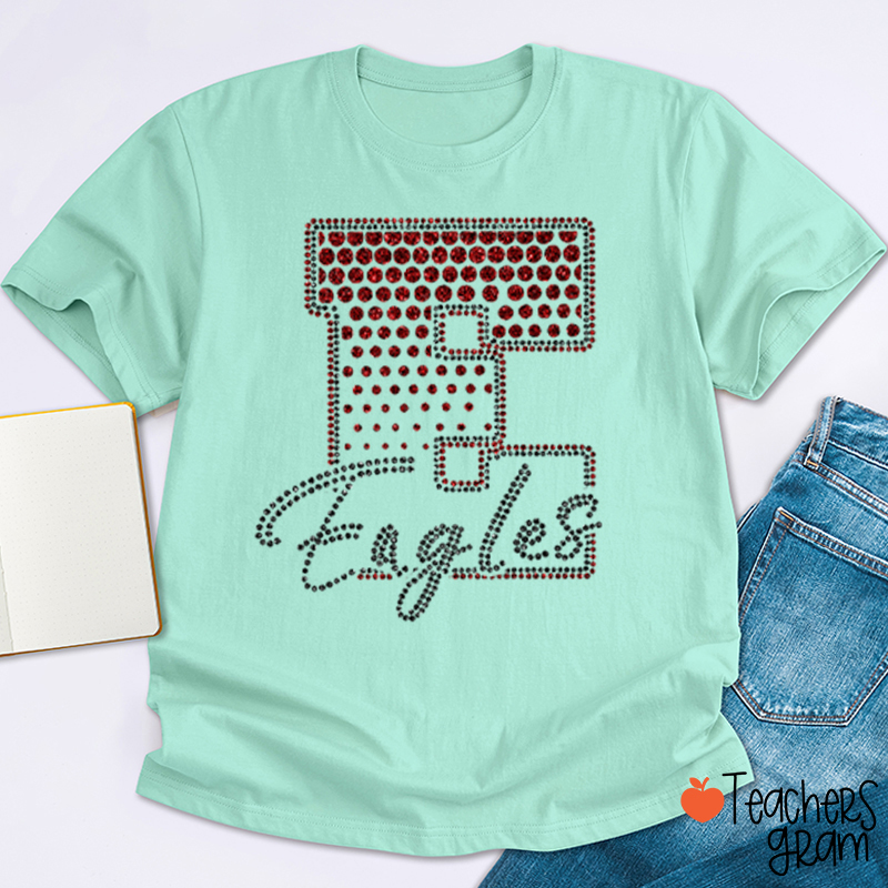Personalized Mascot Rhinestone Varsity Letter Script Teacher T-Shirt