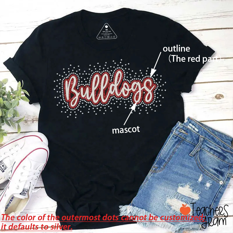 Personalized Team Name Faux Glitter Rhinestone Script Teacher T-Shirt