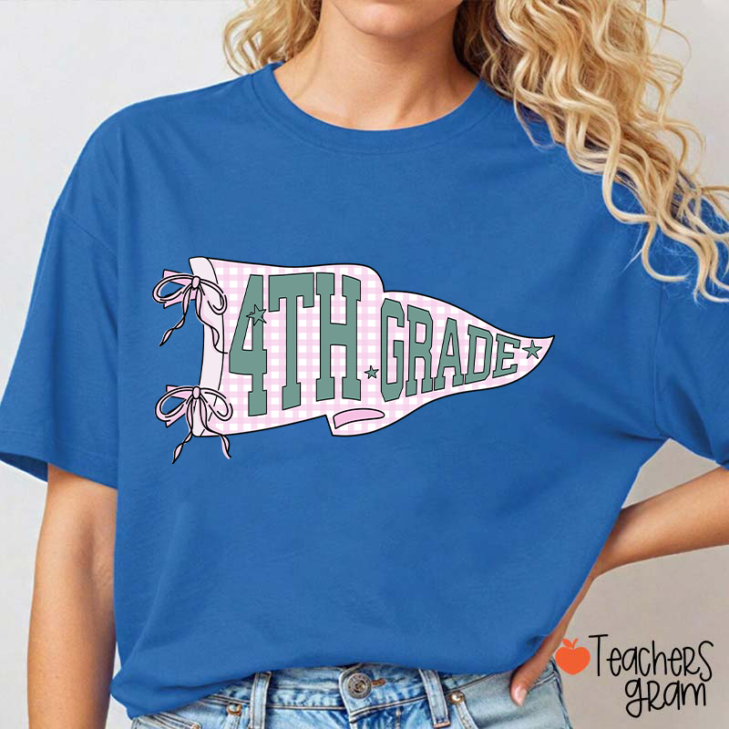 Personalized Text Gingham Pennant Teacher T-Shirt