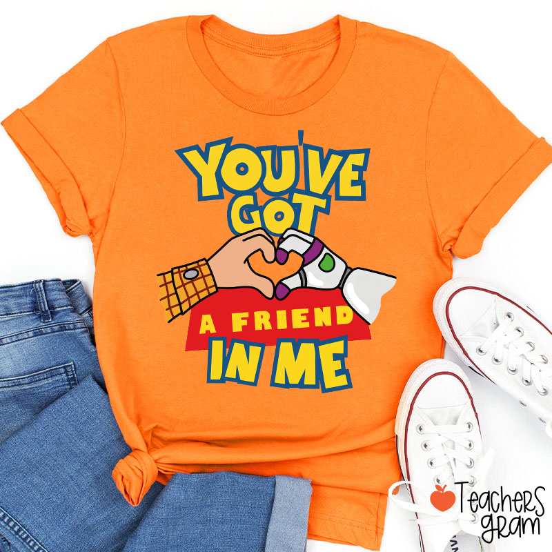 You've Got A Friend In Me Cartoon Cowboy Astronaut Hand Heart Friendship Teacher T-Shirt