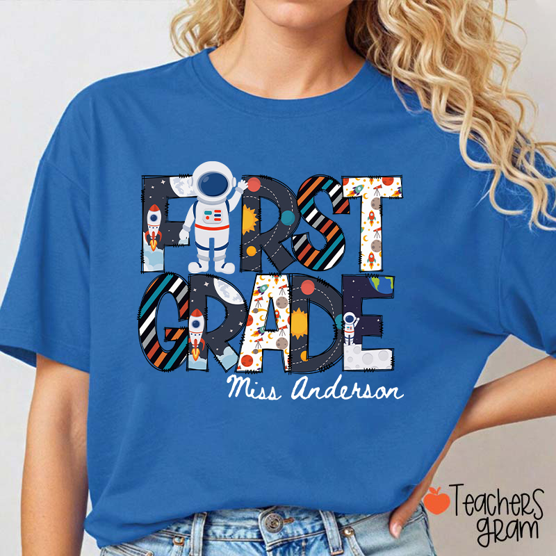 Personalized Grade Name Outer Space Astronaut Teacher T-Shirt