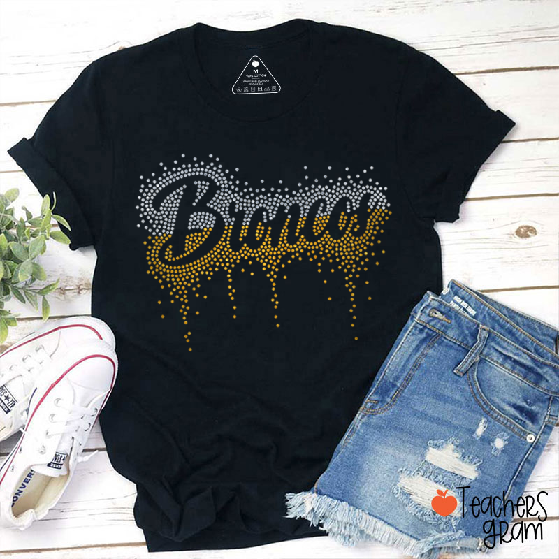 Personalized Name Gradient Faux Sparkling Drip Sparkle Bling Teacher T-Shirt