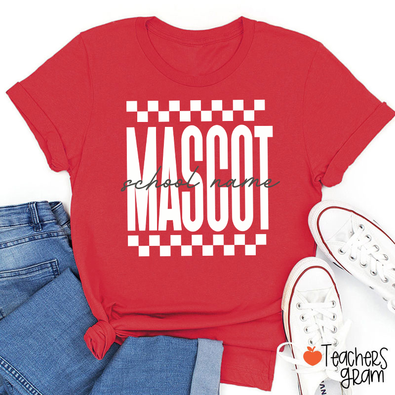 Personalized Mascot Sport Checkered Script Teacher T-Shirt