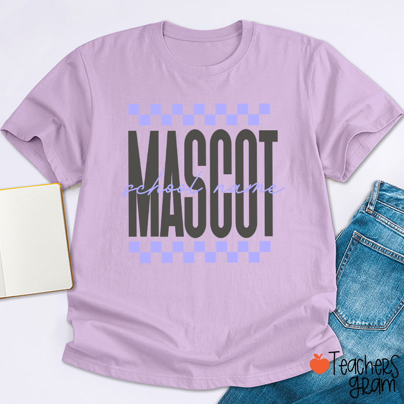 Personalized Mascot Sport Checkered Script Teacher T-Shirt