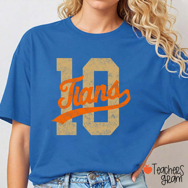 Personalized Mascot Distressed Sport Number Teacher T‑Shirt