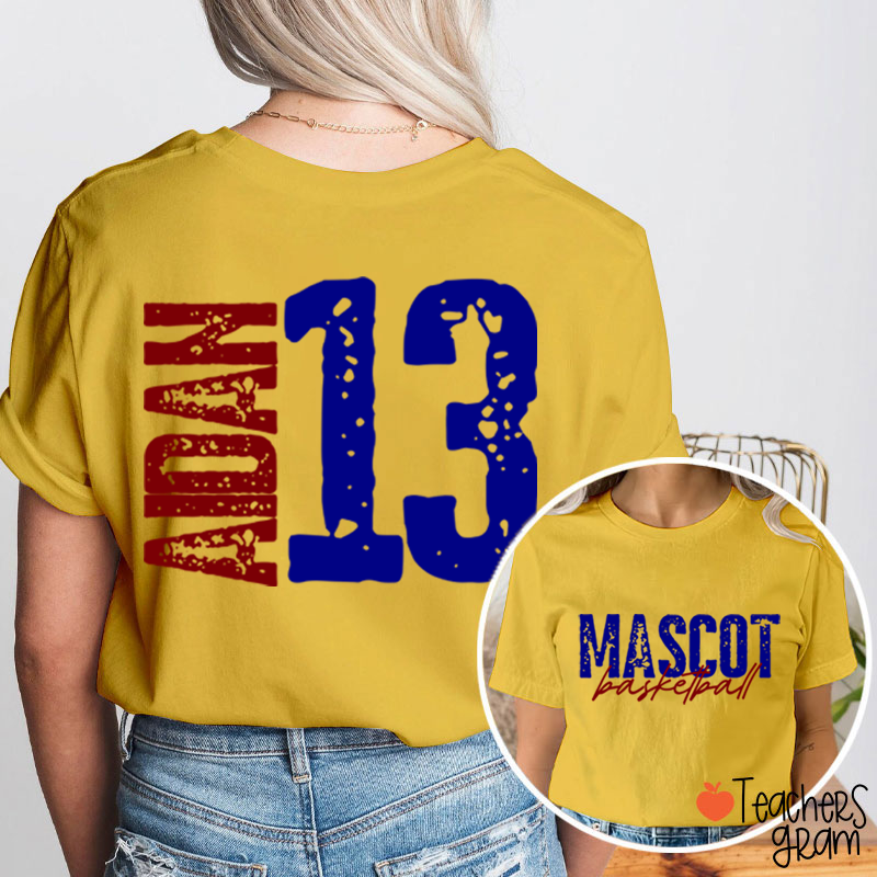 Personalized Mascot Name And Number Basketball Teacher Two Sided T-Shirt
