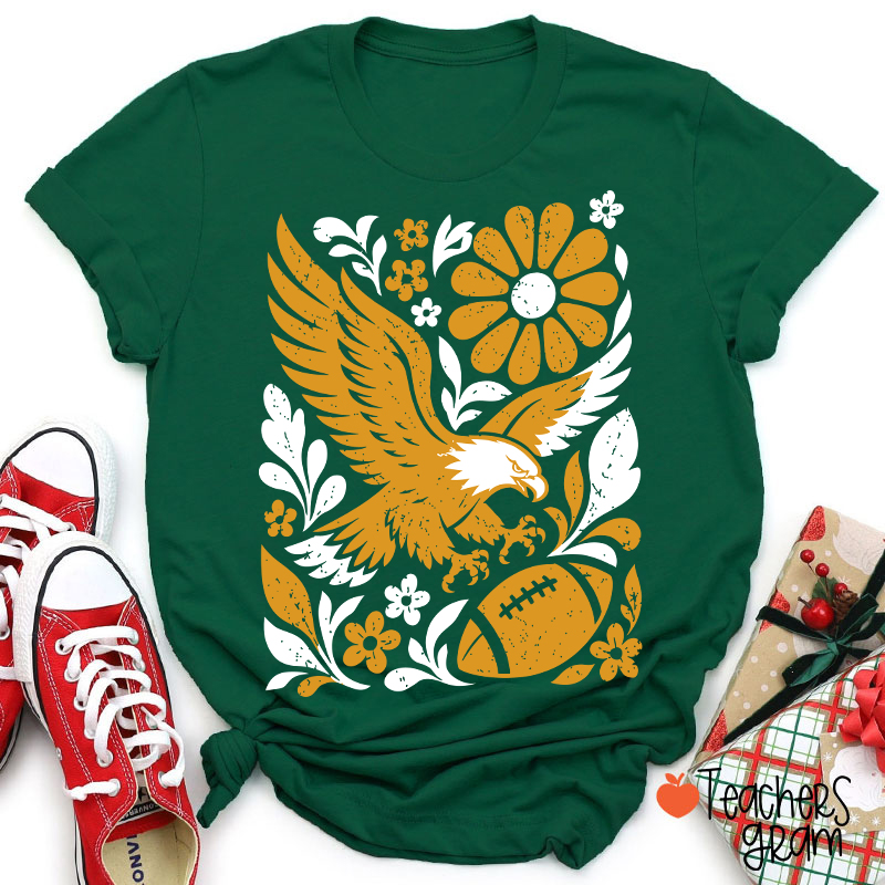 Personalized Mascot Floral Football Vintage Graphic Teacher T‑Shirt