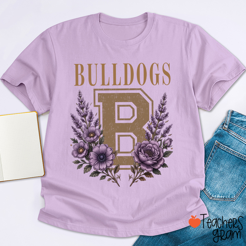 Personalized Mascot Sport Floral Initial Letter Teacher T‑Shirt