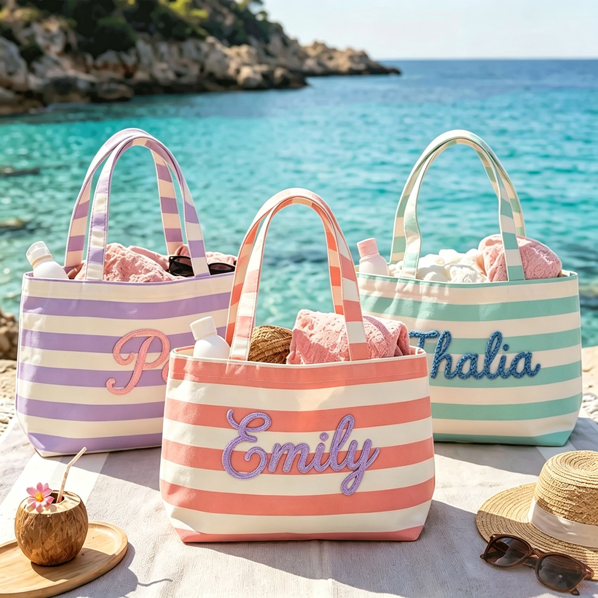 Personalized Embroidered Beach Tote Bag