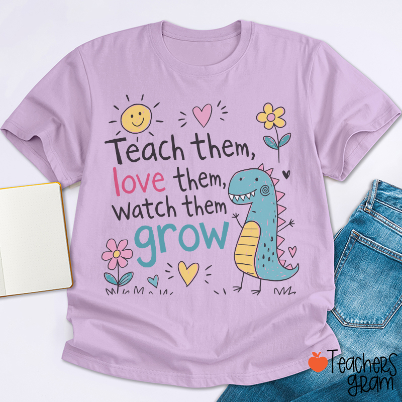 Cute Dinosaur Flower Quote Graphic Teacher T-Shirt