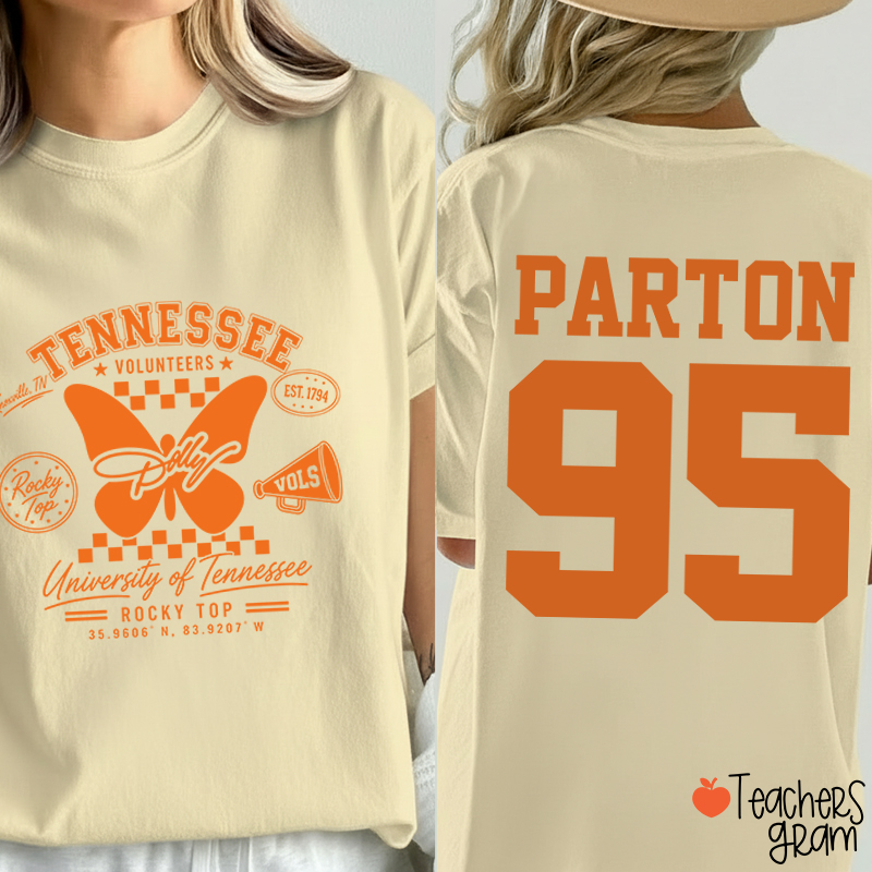 Tennessee Butterfly Rocky Top Parton 95 Teacher Two Sided T-Shirt