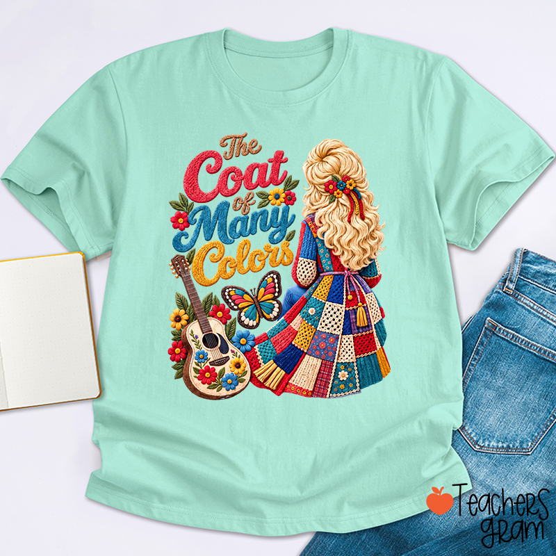 The Coat Of Many Colors Dolly Floral Guitar Teacher T-Shirt