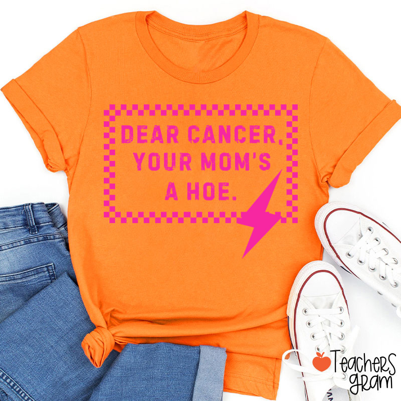 Funny Anti‑Cancer Quote Pink Checker Lightning Bolt Teacher T-Shirt
