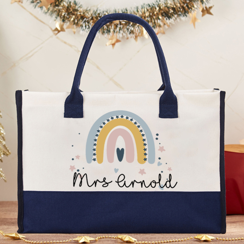 Personalized Rainbow Star Teacher Cotton Tote Bag