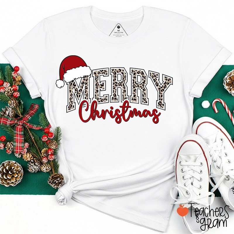 Merry Christmas Leopard Teacher T-Shirt