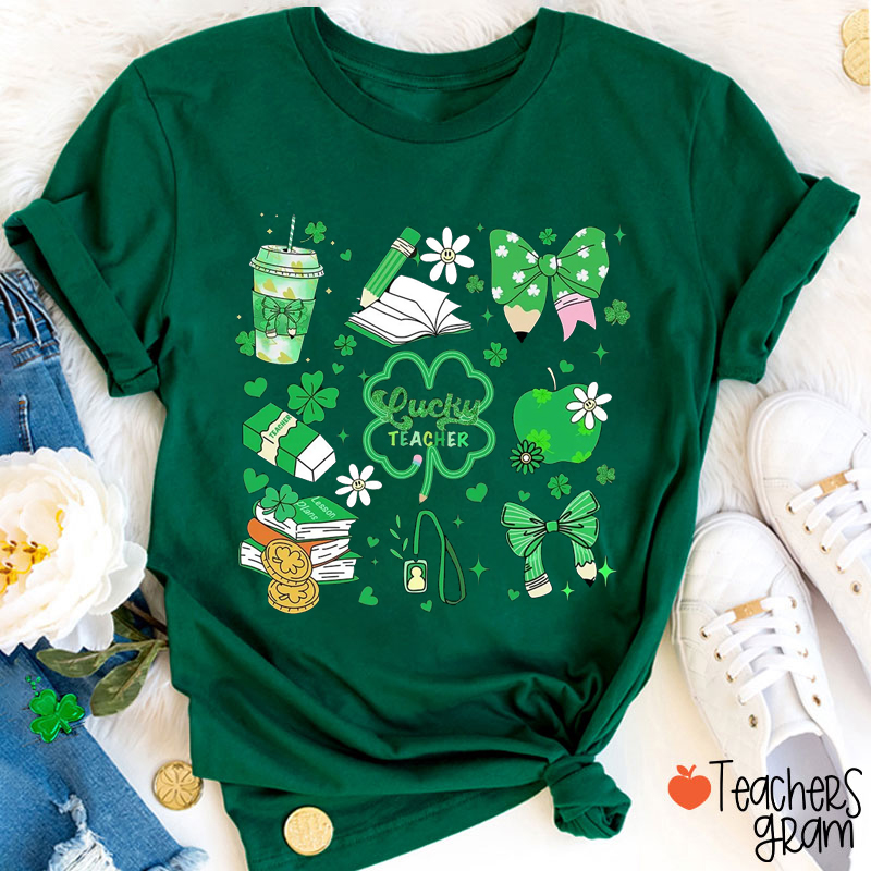 St Patrick's Day Shamrocks Lucky Teacher T-Shirt