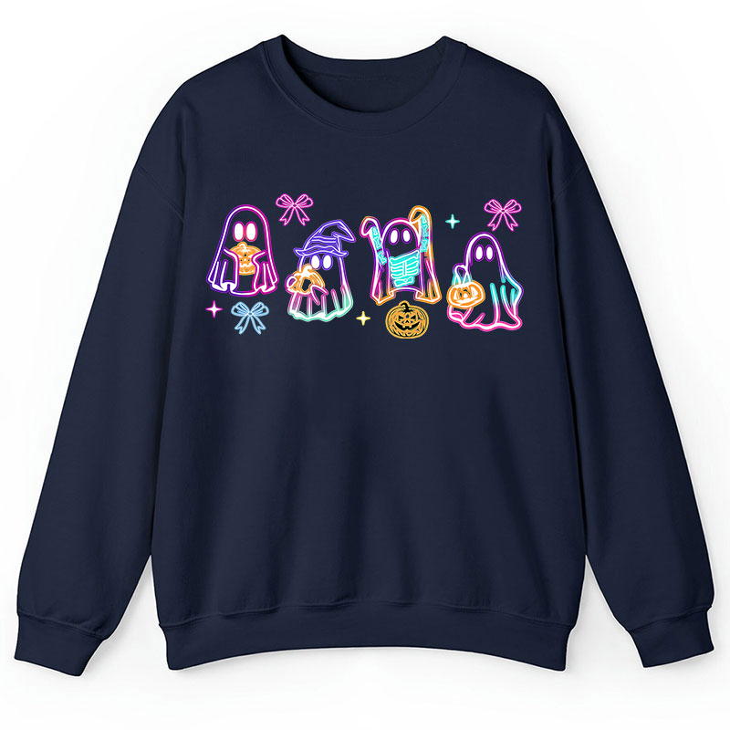 Colorful Neon Ghost Pumpkin Teacher Sweatshirt
