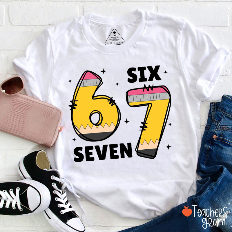 Funny Meme Six Seven Pencil Teacher T-Shirt
