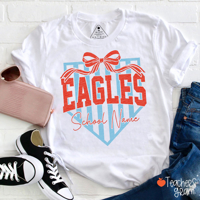 Personalized Mascot Bow Striped Teacher T-Shirt