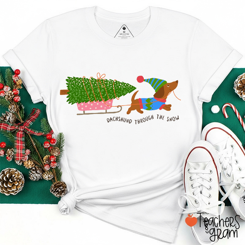 Dachshund Through The Snow Teacher T-Shirt
