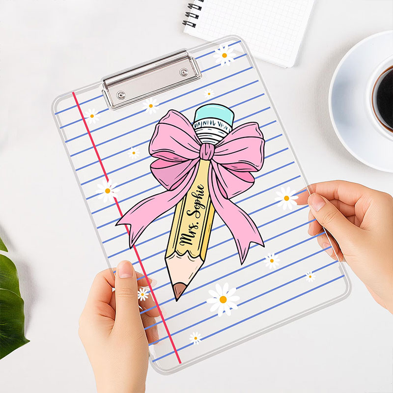 Personalized Bow Pencil With Name Teacher Clipboard