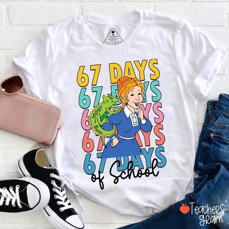 67 Days Of School Cartoon Characters Teacher T-Shirt