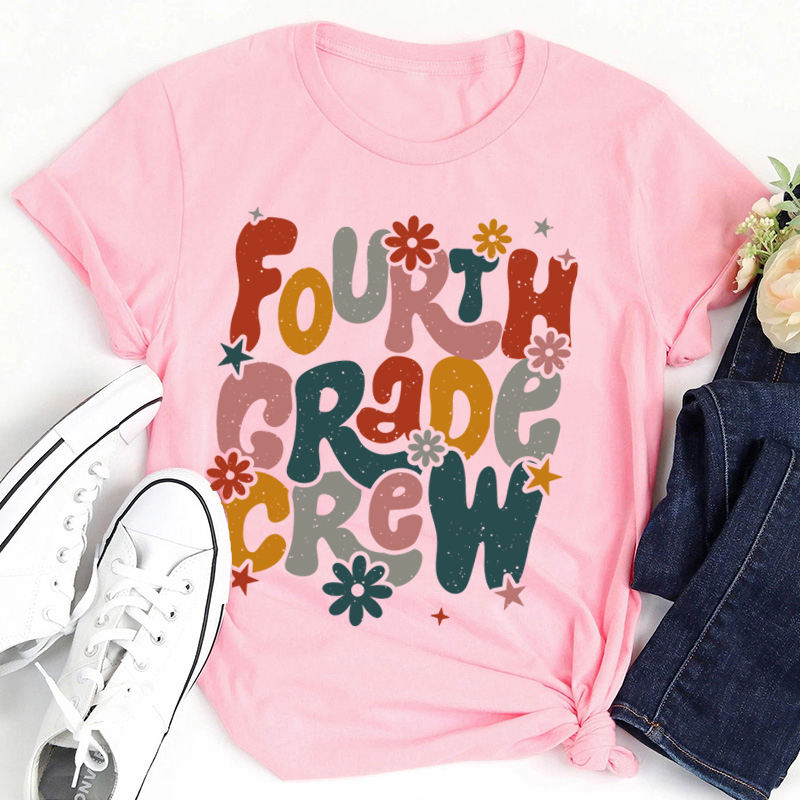 Personalized Name And Grade Bloom Flowers Teacher T-Shirt