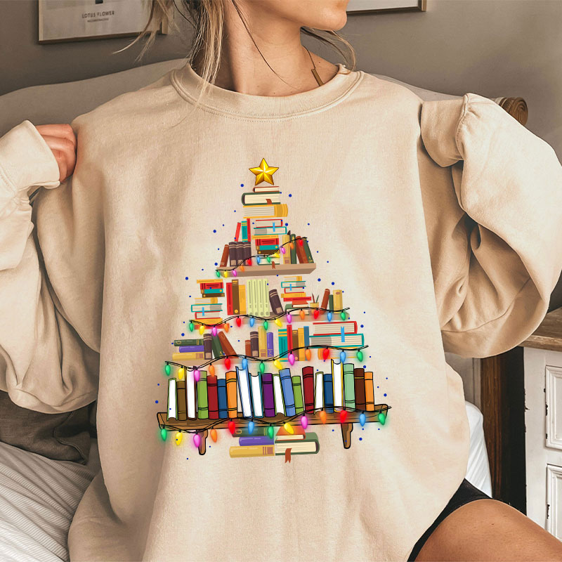 Book Christmas Tree Teacher Sweatshirt