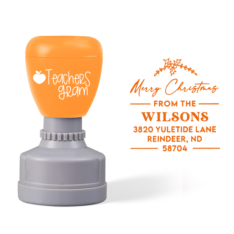 Personalized Address Merry Christmas Teacher Stamp
