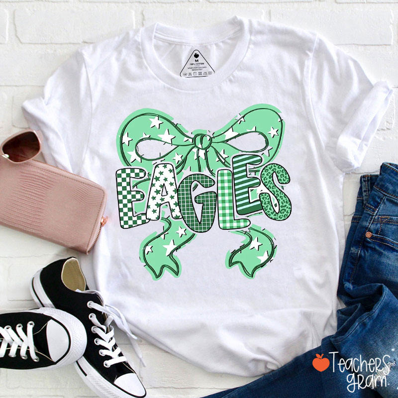 Personalized Mascot Star Bow Mixed Pattern Letter Teacher T-Shirt