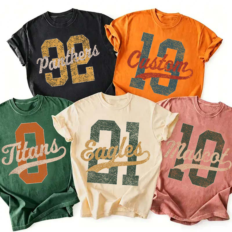 Personalized Mascot Distressed Sport Number Teacher T‑Shirt