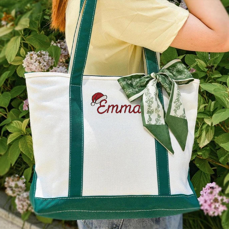 Personalized Name With Santa Hat Teacher Canvas Tote Bag
