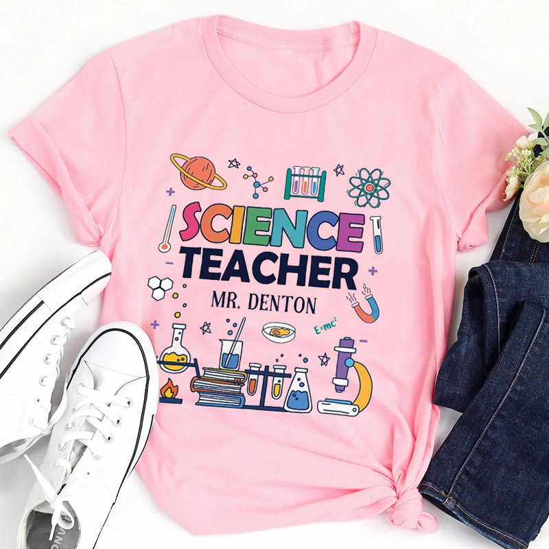 Personalized Science Teacher's Name Cute Science Icon Teacher T-Shirt