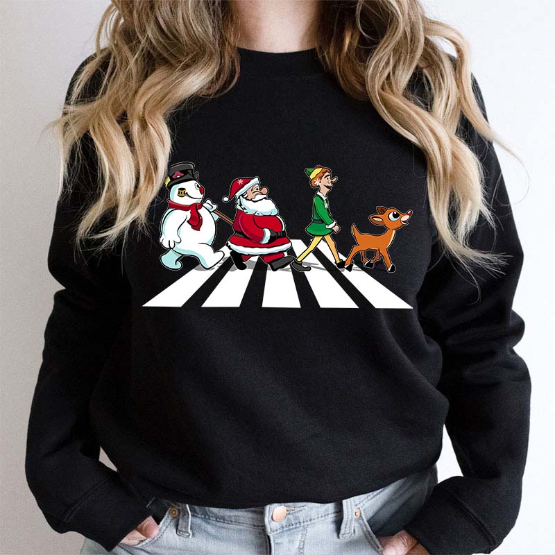 Santa Claus And His Friends Crossing The Road Teacher Sweatshirt
