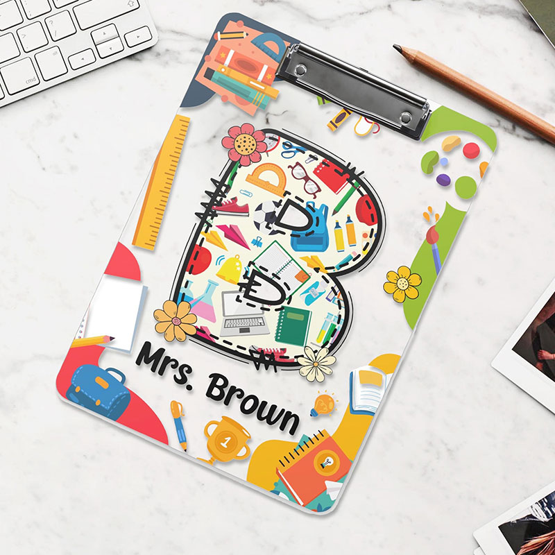 Personalized Hand Drawn Big Letters And Name Teacher Clipboard