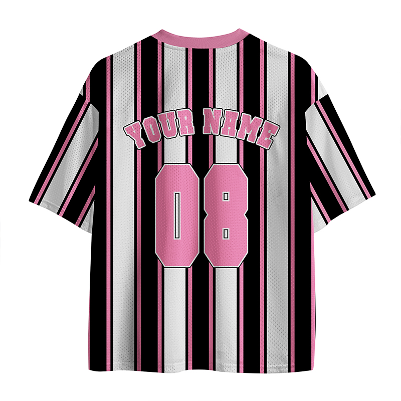 Personalized Team Name Pink Stripes Teacher Mesh Jersey
