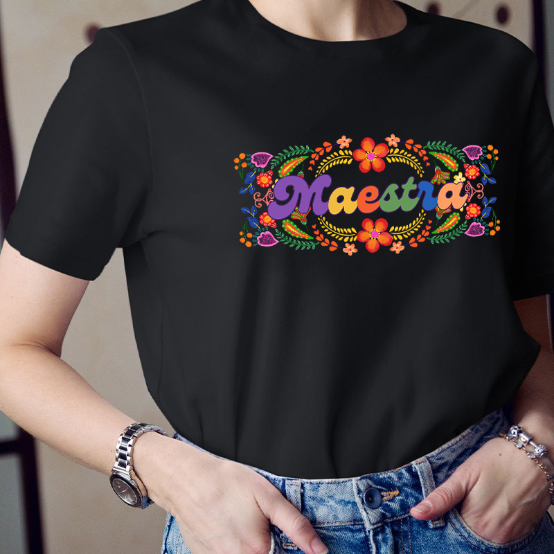 Mexican Flowers Bilingual Spanish Teacher T-Shirt