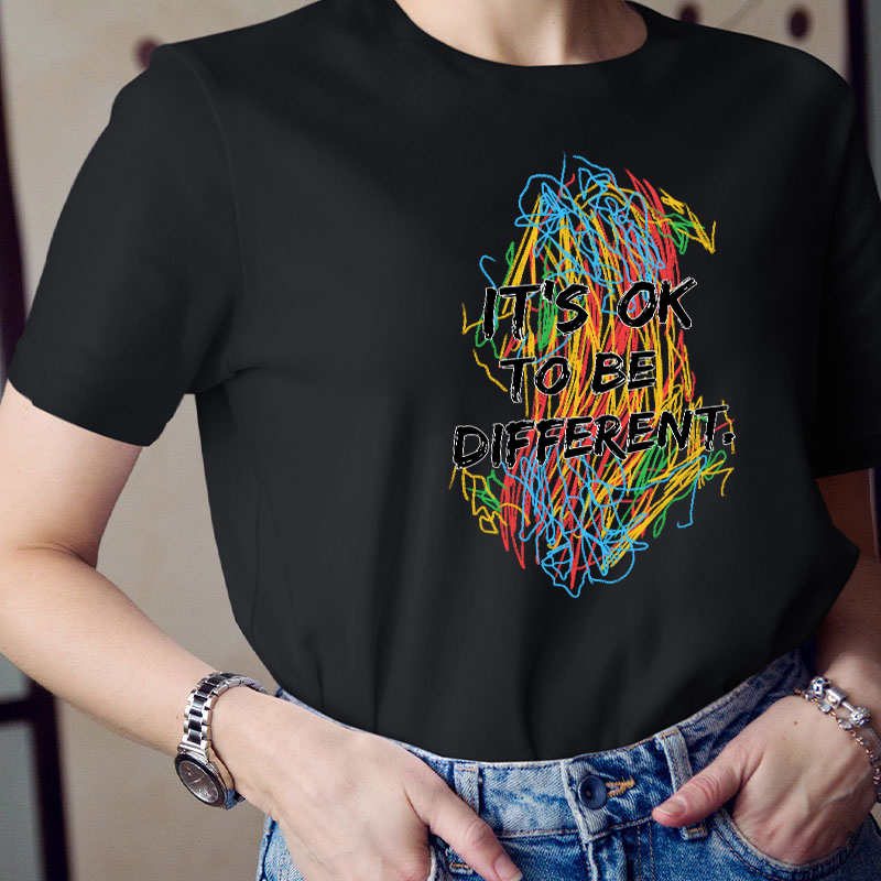 Colorful Crayon It's Ok To Be Different Teacher T-Shirt