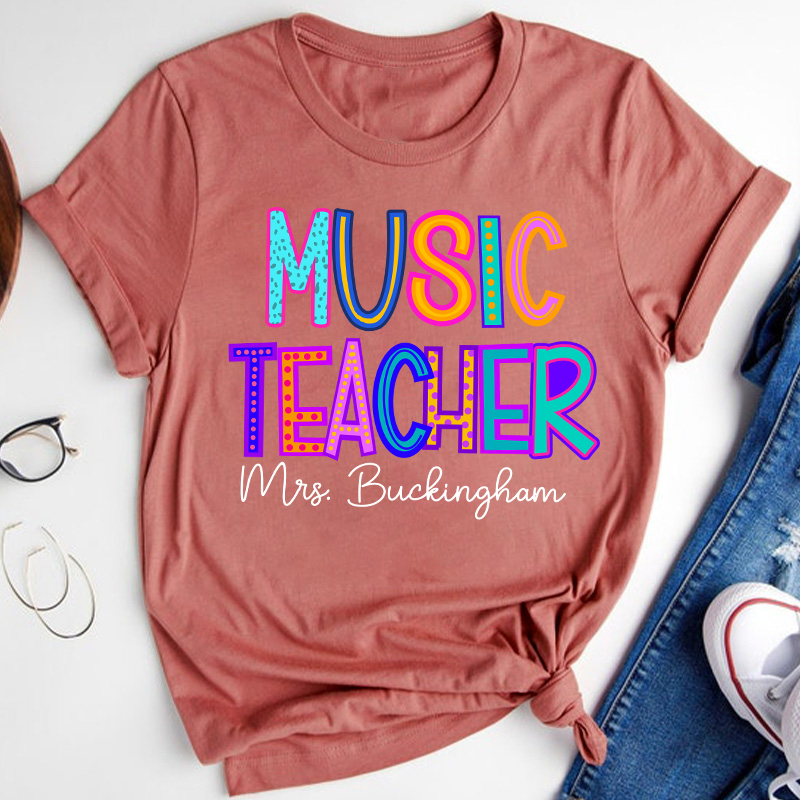 Personalized Name Neon Lights Teacher T-Shirt