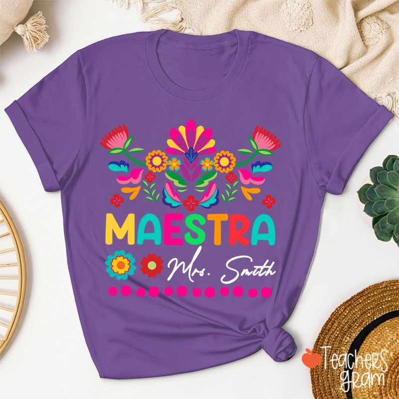 Personalized Floral Maestra Spanish Teacher T-Shirt