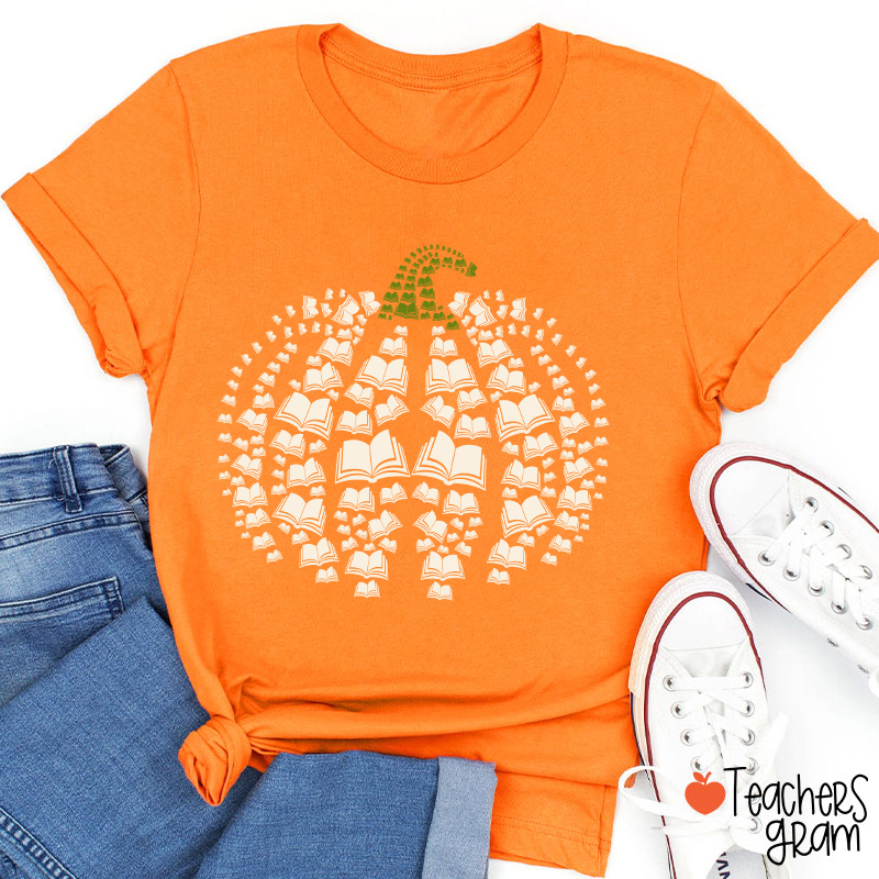 Halloween Pumpkins And Books Teacher T-Shirt