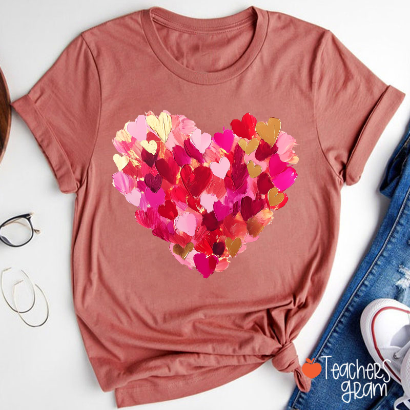 Oil Painting Heart Valentine Teacher T-Shirt