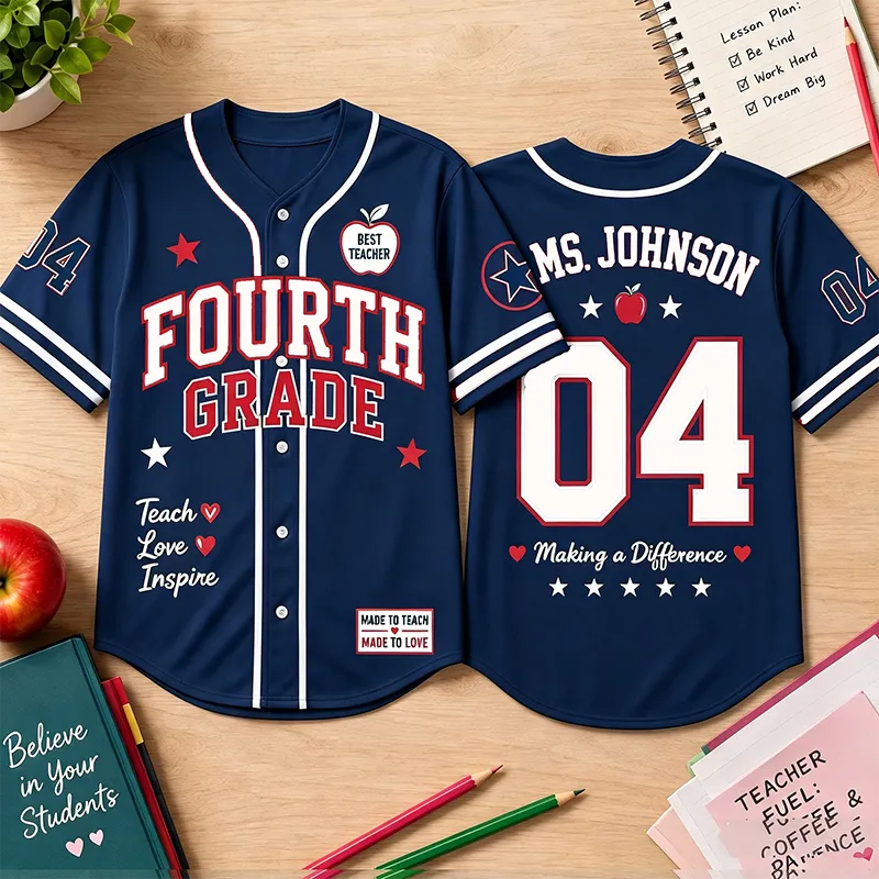 Personalized Grade Name And Number Teacher Baseball Jersey